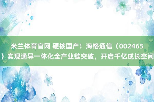 米兰体育官网 硬核国产！海格通信（002465）实现通导一体化全产业链突破，开启千亿成长空间