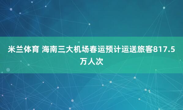 米兰体育 海南三大机场春运预计运送旅客817.5万人次